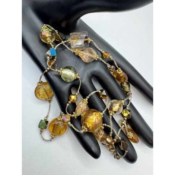 ITALIAN GLASS BEADS MURANO  ART GLASS FOILED CARNIVAL NECKLACE 30" LONG - Picture 1 of 7